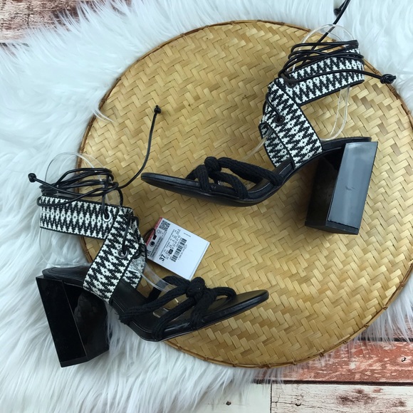 NWT zara block heel sandals lace up - Picture 2 of 7